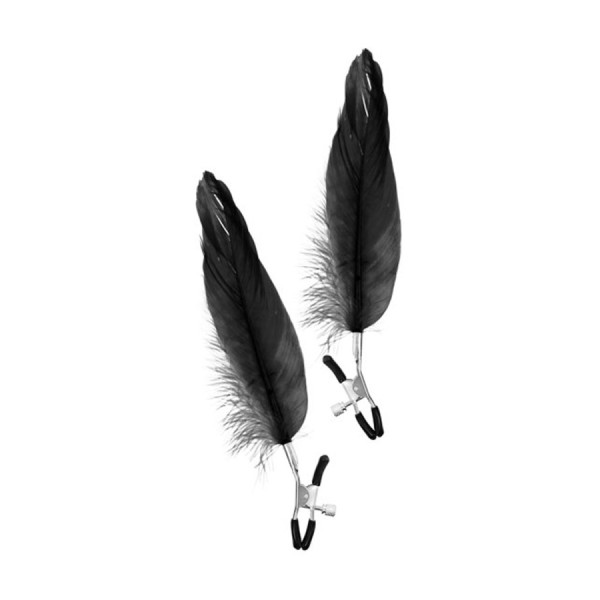 Pinces à seins pression réglable grande plume noire 